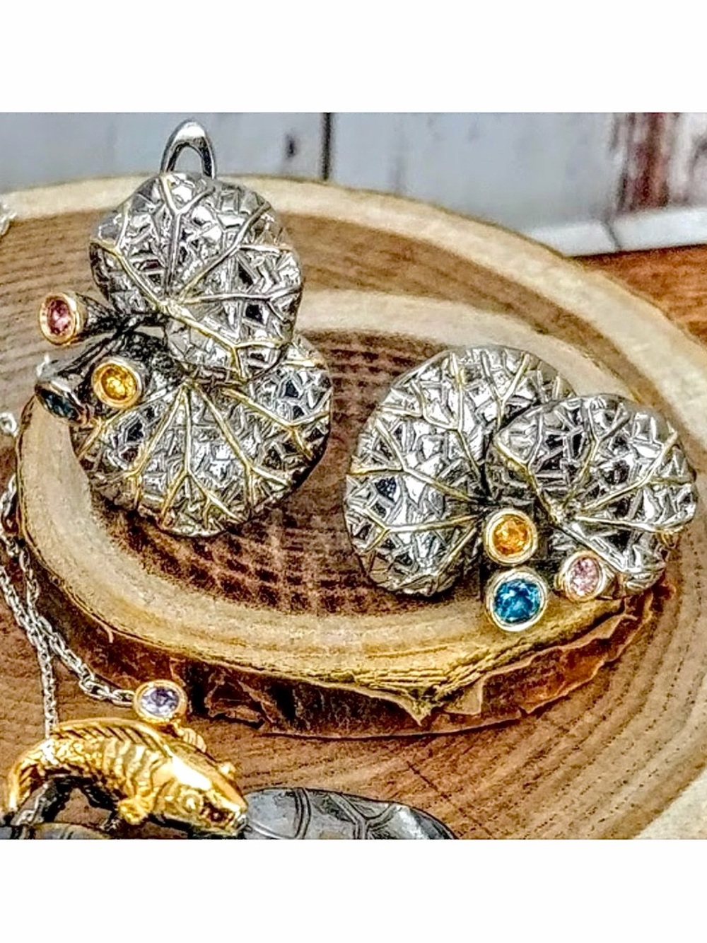 Artisan Lily Pad Sterling & Gem Earrings